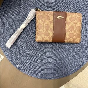Coach Tan and Brown Signature Wristlet
